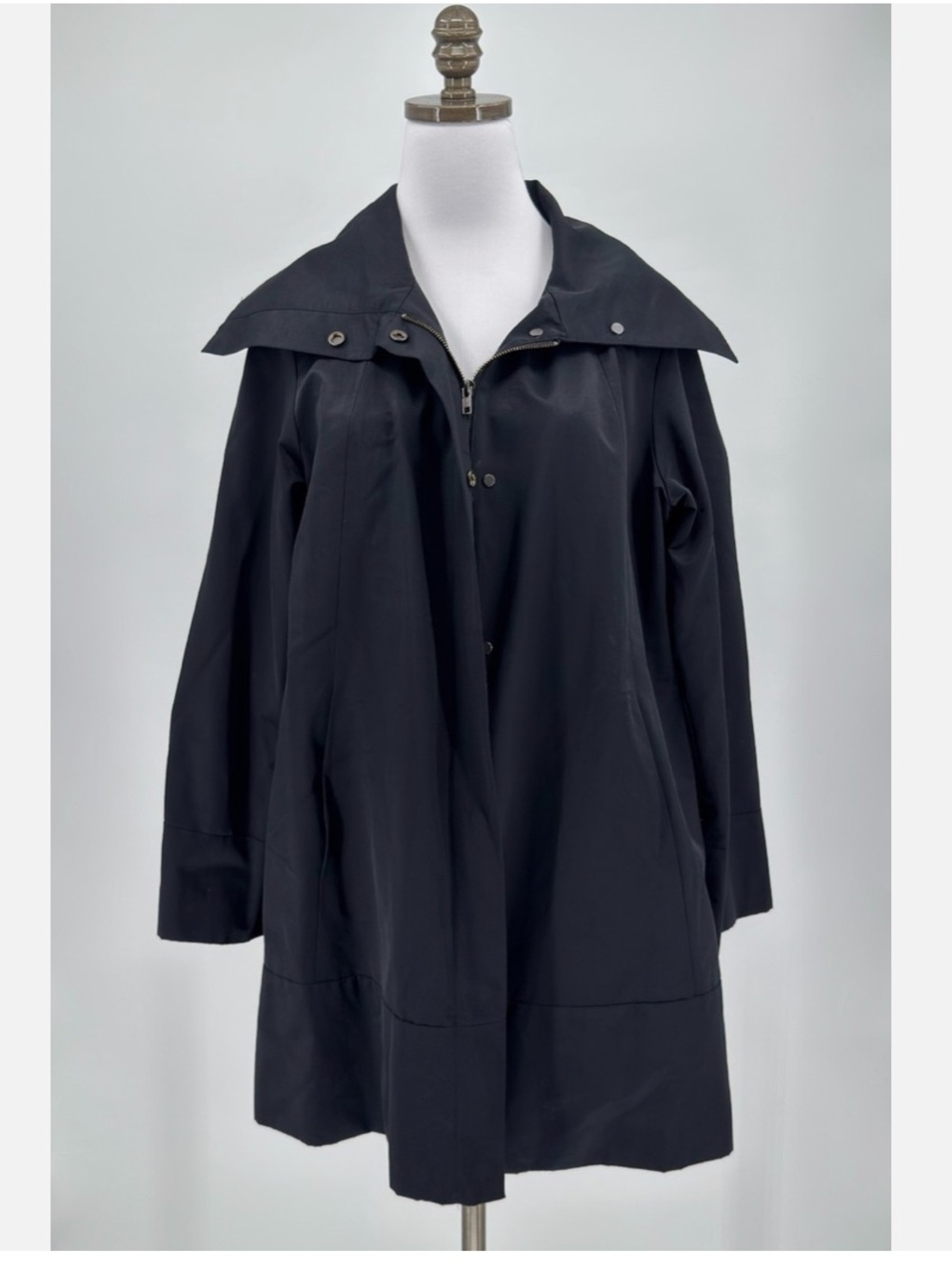 EILEEN FISHER Water Resistant Cotton Blend Black Rain Jacket, Size XL